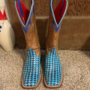 Maci Bean turquoise and blue woven cowboy boots